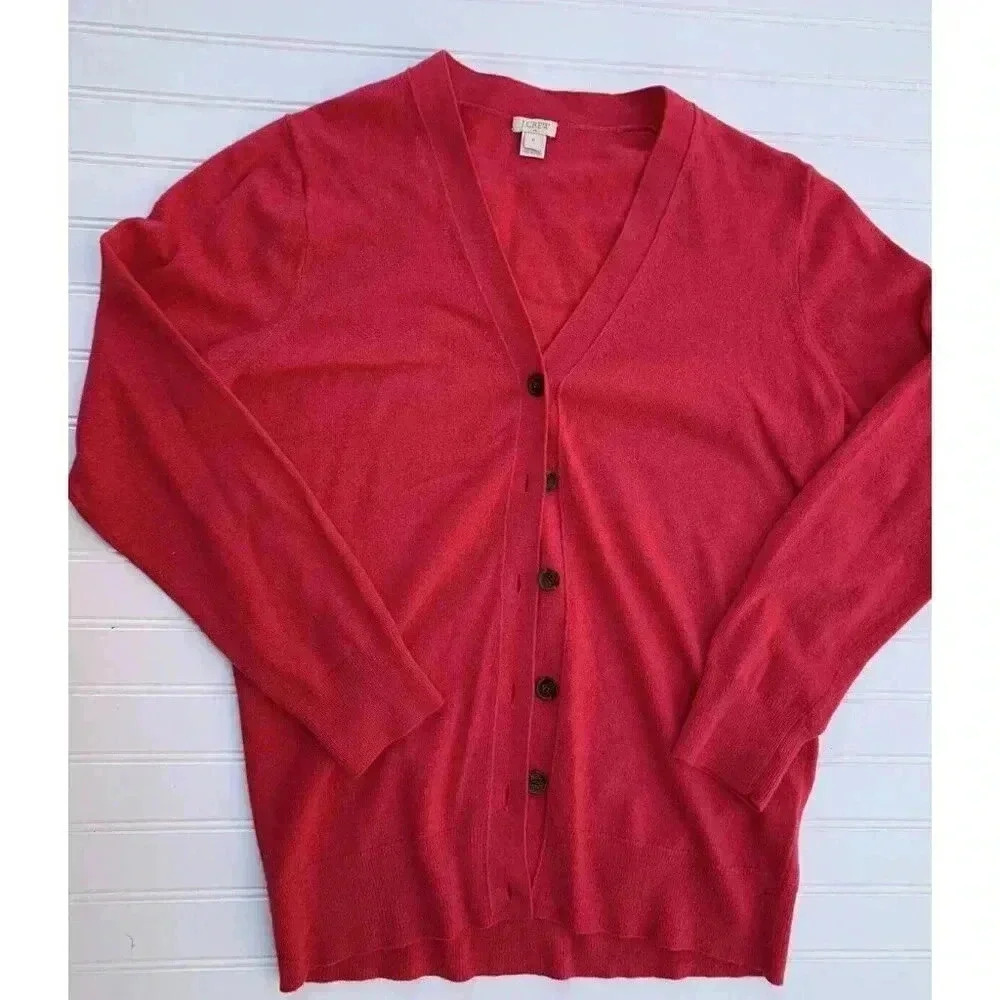J Crew Womens Wool Blend Classic V Neck Carigan Sweater Dark Pink Medium